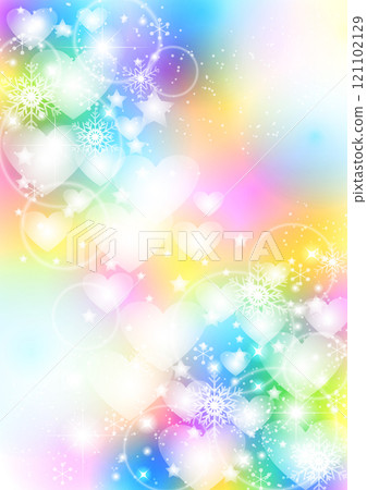 Snowflakes and hearts valentine background, cute, rainbow colors, vertical 121102129