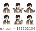 Facial expression set of a woman in a suit 121102134