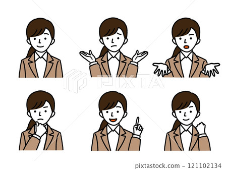 一個穿西裝的女人的面部表情集 121102134