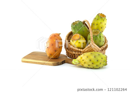 Fresh prickly pear cacti fruits isolated on white background Fresh prickly pear cacti fruits isolated on white background 121102264