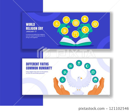 Hand Drawn Cartoon Templates for World Religion Day Horizontal Banner 121102546