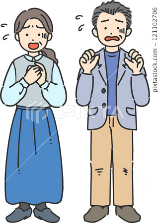 Illustration of a middle-aged/senior man and woman in a hurry 121102706