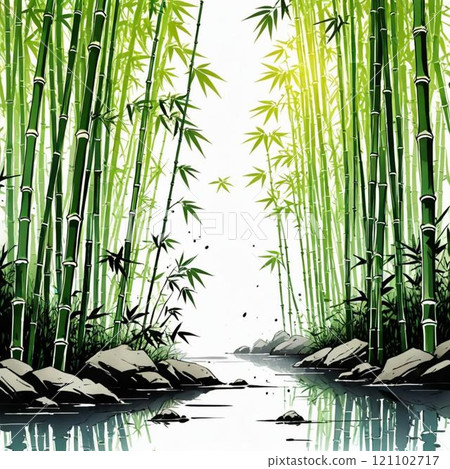 水墨畫風格的竹子。我們使用人工智慧生成的圖像。 121102717