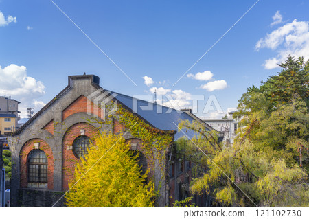 Kyoto in autumn, yellowed ginkgo trees and the second stage of Keage Power Plant 121102730