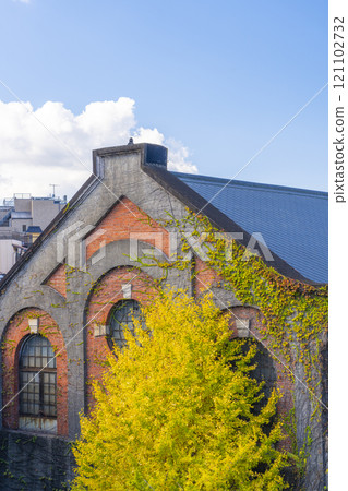 Kyoto in autumn, yellowed ginkgo trees and the second stage of Keage Power Plant 121102732