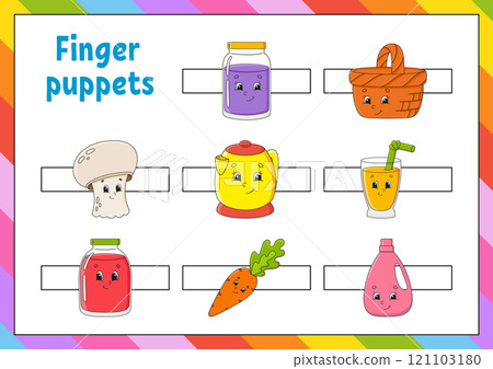 Finger puppets. Activities for kids. Cute cartoon characters. Vector illustration. 121103180