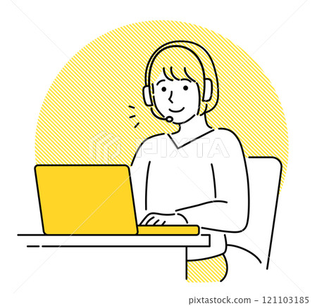 Woman working remotely, video calling with a headset, simple and pop vector illustration Woman working remotely, video calling with a headset, simple and pop vector illustration 121103185