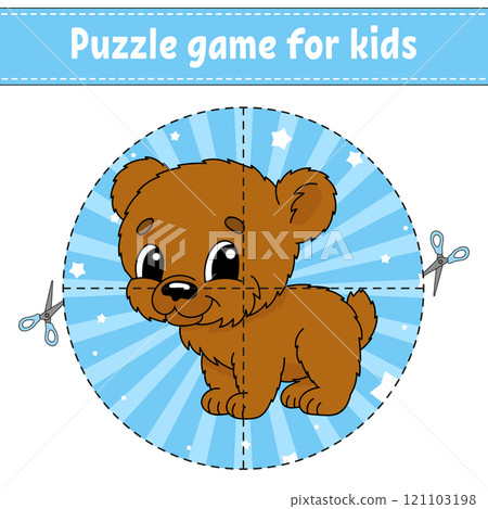 Cut and play. Round puzzle. Logic puzzle for kids. Activity page. Cutting practice for preschool. cartoon character. Vector illustration. 121103198
