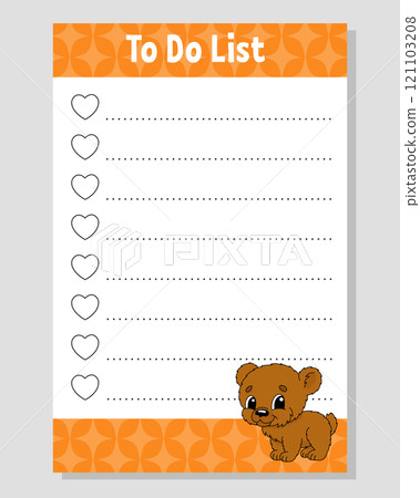 To do list for kids. Empty template. The rectangular shape. Funny character. cartoon . For the diary, notebook, bookmark. Vector illustration. To do list for kids. Empty template. The rectangular shape. Funny character. cartoon . For the diary, notebook, bookmark. Vector illustration. 121103208