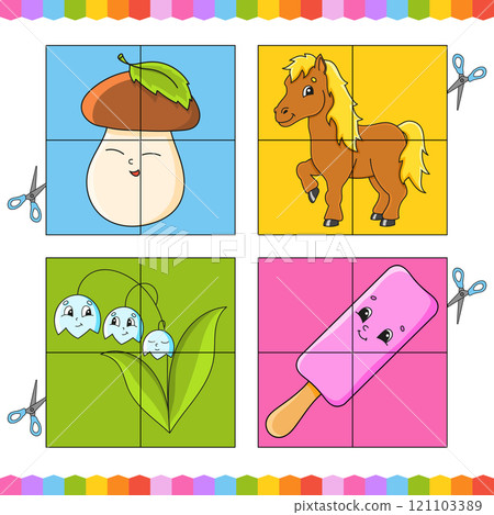 Cut and glue. Set flash cards. Education worksheet. Activity page. Game for children. cartoon character. Vector illustration. Cut and glue. Set flash cards. Education worksheet. Activity page. Game for children. cartoon character. Vector illustration. 121103389