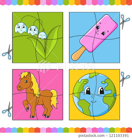 Cut and glue. Set flash cards. Education worksheet. Activity page. Game for children. cartoon character. Vector illustration. Cut and glue. Set flash cards. Education worksheet. Activity page. Game for children. cartoon character. Vector illustration. 121103391