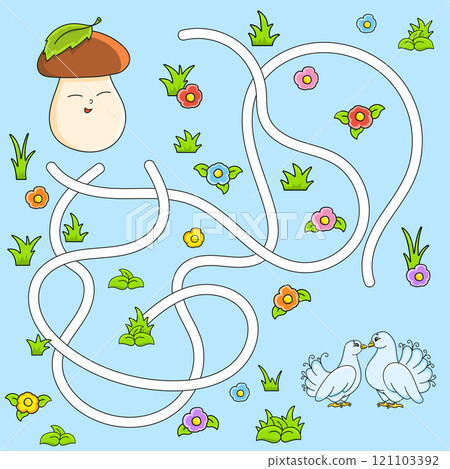 Funny maze for kids. Puzzle for children. cartoon character. Labyrinth conundrum. Find the right path. Vector illustration. Funny maze for kids. Puzzle for children. cartoon character. Labyrinth conundrum. Find the right path. Vector illustration. 121103392