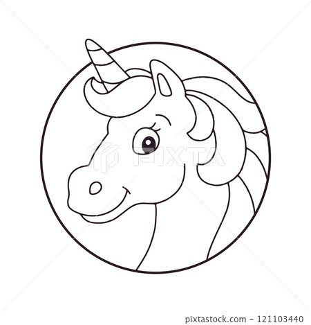 Horse unicorn head. Coloring book page for kids. Cartoon style character. Vector illustration isolated on white background. Horse unicorn head. Coloring book page for kids. Cartoon style character. Vector illustration isolated on white background. 121103440