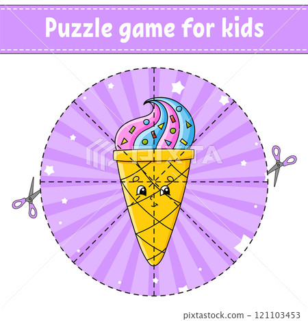 Cut and play. Round puzzle. Logic puzzle for kids. Activity page. Birthday theme. Cutting practice for preschool. cartoon character. Cut and play. Round puzzle. Logic puzzle for kids. Activity page. Birthday theme. Cutting practice for preschool. cartoon character. 121103453
