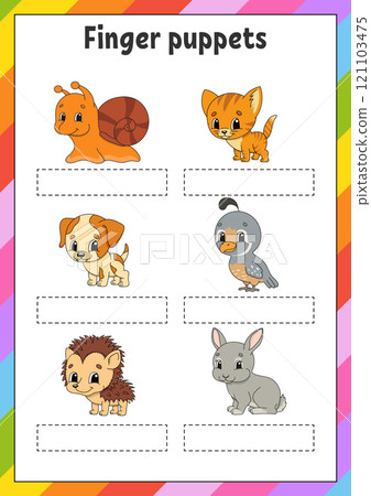 Finger puppets. Activities for kids. Cute cartoon characters. Vector illustration. 121103475
