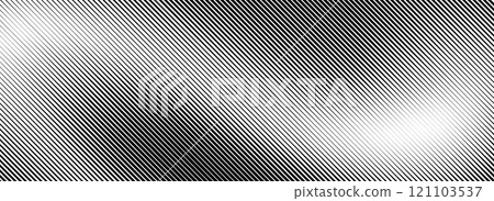 Fading lines gradient texture. Black diagonal stripes gradation background. Thin and thick vanishing slanted pattern backdrop. Oblique parallel strokes wallpaper for overlay, print, cover. Vector 121103537