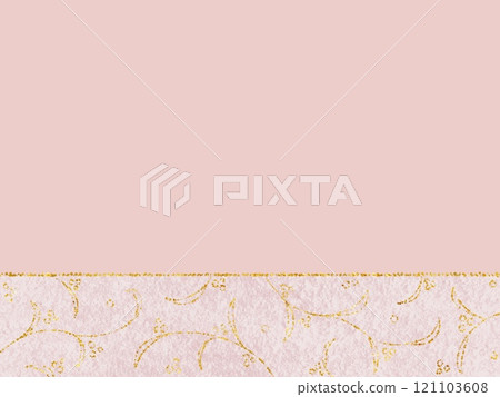 美麗的粉紅色框架背景圖，帶有金葉植物圖案 121103608