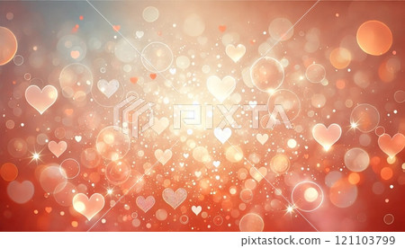 Sunset orange and golden heart shining bokeh background ~ A space that spreads warmth and love ~ 121103799