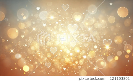 Golden yellow and white heart sparkling bokeh background ~The moment when light and love intersect~ 121103801