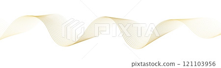 Golden line wave, abstract wavy curves, luxury flow art ribbons, elegant decoration isolated on white. 121103956