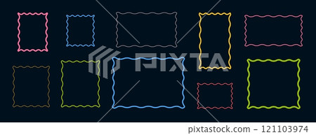 Wavy frames set, colorful modern zigzag borders. Squiggly shapes design. 121103974