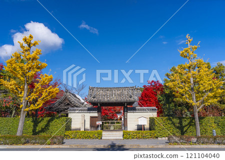 Autumn in Kyoto: Hokongoin Temple's front gate surrounded by autumn leaves 121104040