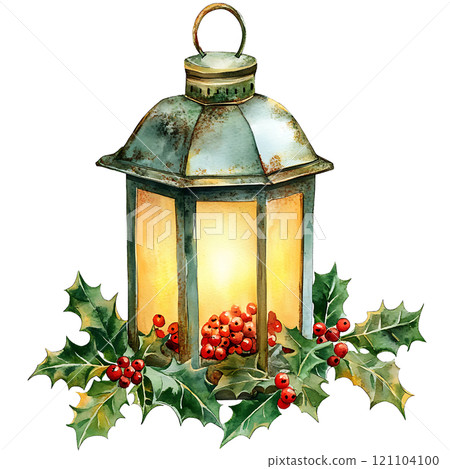 vintage lantern with holly and berries, perfect for winter 121104100