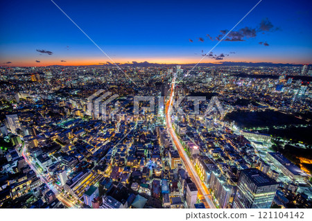 俯瞰富士山的東京大都會暮色夜景 121104142
