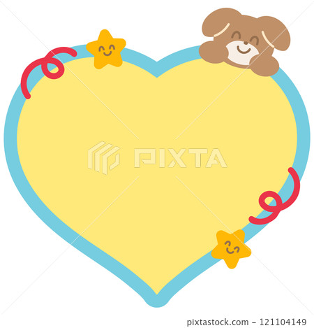 Cute illustration of puppy, stars and yellow heart shaped blank space for insert text, message, name tag, text bubble, sticker, animal, pet shop, memo note, sticky note, notepads, paper, Valentine's	 121104149