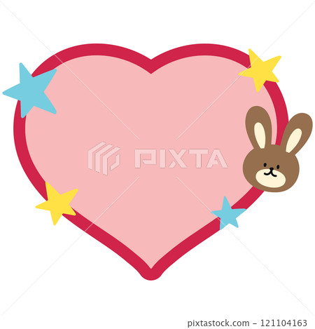 Cute illustration of bunny, stars, red heart shaped blank space for insert text, message, name tag, text bubble, sticker, animal, sticky note, notepads, zoo, souvenir shop, happy easter, Valentine's Cute illustration of bunny, stars, red heart shaped blank space for insert text, message, name tag, text bubble, sticker, animal, sticky note, notepads, zoo, souvenir shop, happy easter, Valentine's 121104163