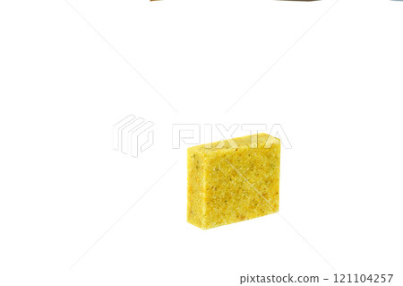 chicken bouillon cube isolated on a white background. chicken bouillon cube isolated on a white background. 121104257