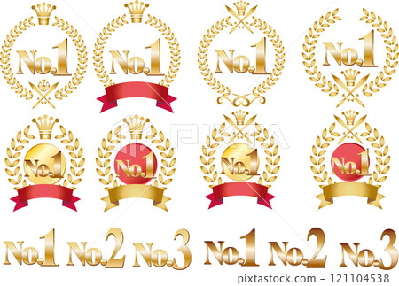 Vintage calligraphic style frame material 55 (crown and laurel decorative frame with numbers, No1, No2, No3) 121104538