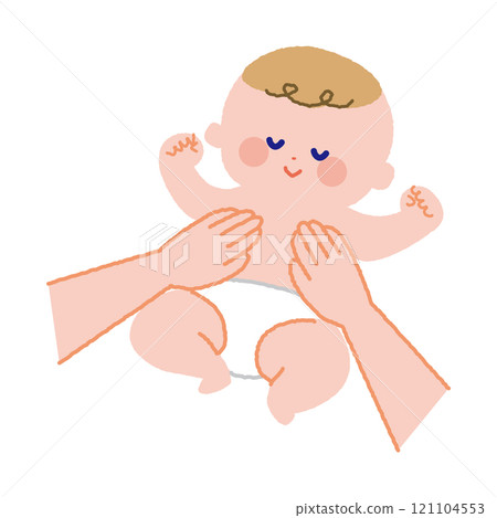 嬰兒按摩時的無紋色彩，表情舒適 121104553