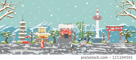 白雪皚皚的冬天京都的旅遊景點 121104591