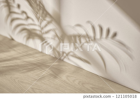 Warm sunlight streaming in through the window, beige background, flowers, vases, and a table with plants. Harmony of light and shadow. Warm sunlight streaming in through the window, beige background, flowers, vases, and a table with plants. Harmony of light and shadow. 121105018