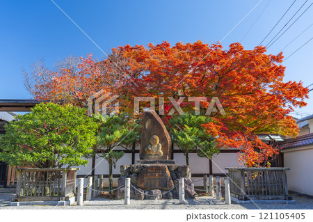Kyoto: Doll grave at Hokkyoji Temple and bright red autumn leaves 121105405