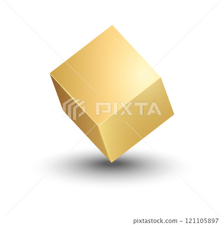 3d gold metallic cube. Realistic vector geometric shape. Golden glossy box with shadow 3d gold metallic cube. Realistic vector geometric shape. Golden glossy box with shadow 121105897