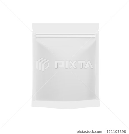 Blank White Pouch Mockup Vector for Food, Cosmetics, and Snack Packaging - Perfect for Product and Branding Design 121105898