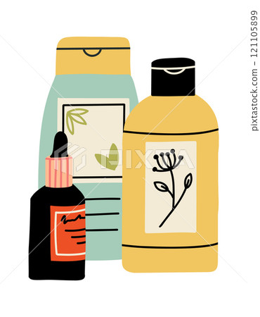 Beauty skincare product. Makeup cosmetic. Cleanser lotion lipstick jar. Vector skin care illustration 121105899