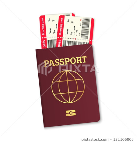 Travel passport vector illustration. Plane ticket and passport gray on background. Travel passport vector illustration. Plane ticket and passport gray on background. 121106003