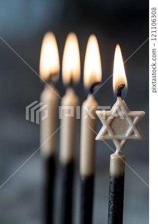 Hanukkah light tradition: Star of David, candles burn bright, celebrating faith, heritage, and the lasting spirit of unity, spreading joy and peace during the cherished days of the holiday. Hanukkah light tradition: Star of David, candles burn bright, celebrating faith, heritage, and the lasting spirit of unity, spreading joy and peace during the cherished days of the holiday. 121106308