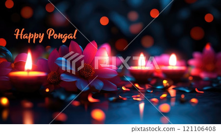 Festive celebration: happy pongal marks traditional harvest festival, honoring farmers, sun, abundance, symbolizing gratitude for bountiful season of crops, joy of family gatherings. 121106408