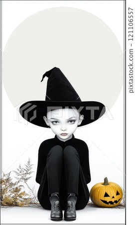 Minimalist Halloween banner: A creative and stylish postcard design featuring a sleek and simple aesthetic, perfect for celebrating Halloween with a modern, minimalistic touch that stands out. 121106557