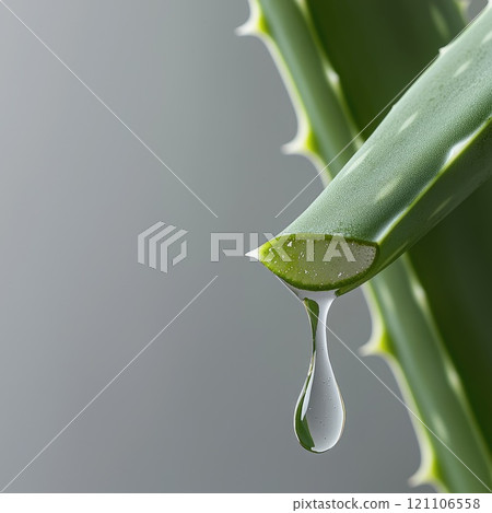 Natural remedy: fresh aloe vera showcasing therapeutic gel, moisturizing properties, soothing benefits, role in traditional medicine, emphasizing plant contribution to beauty, care, health practices. 121106558