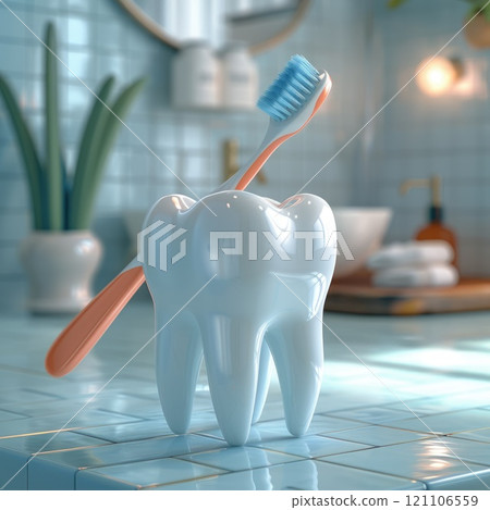 Essential dental hygiene: toothbrush and teeth in focus, significance of oral care, effective brushing for cavity prevention, overall mouth health, daily dental routines for radiant smile. Essential dental hygiene: toothbrush and teeth in focus, significance of oral care, effective brushing for cavity prevention, overall mouth health, daily dental routines for radiant smile. 121106559