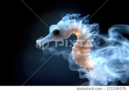 Radiant Seahorse: Fractal inspired seahorse, bioluminescent display, colorful patterns, luminous marine creature, glowing ocean creature, dynamic light display, surreal aquatic design. Radiant Seahorse: Fractal inspired seahorse, bioluminescent display, colorful patterns, luminous marine creature, glowing ocean creature, dynamic light display, surreal aquatic design. 121106576