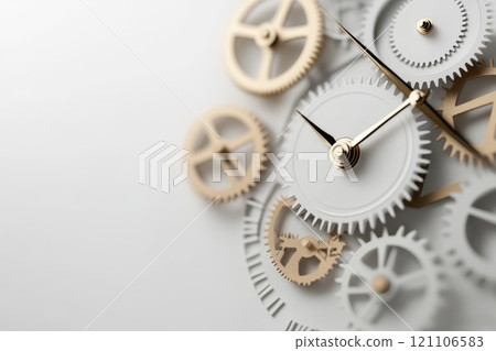 Ticking seconds: portrayal of passing of time, with clocks symbolizing relentless progression of hours and minutes, illustrating inevitable flow of existence in framework of time. 121106583