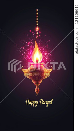 Festive celebration: happy pongal marks traditional harvest festival, honoring farmers, sun, abundance, symbolizing gratitude for bountiful season of crops, joy of family gatherings. 121106613