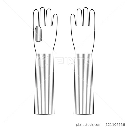 Knit Wool Gloves Elbow length Fashion hand accessory clothing technical illustration garment. Vector front palm back 121106636
