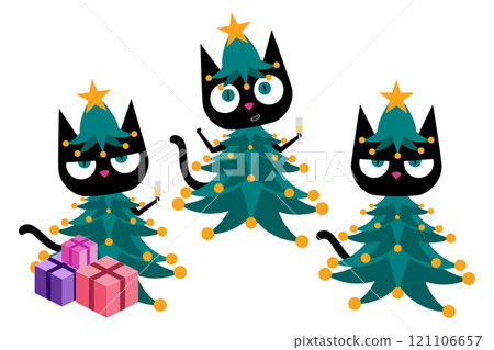 Three black cats in Christmas tree costume 121106657
